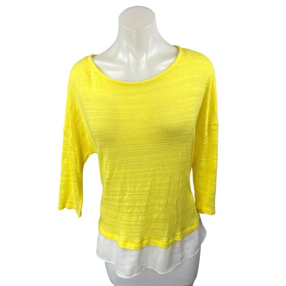 Stradivarius Yellow White Half Sleeve Layered Colorblock T Shirt Tee Top Size L - Picture 1 of 3